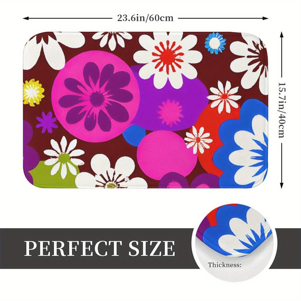 Bold colorful wreath design floor mat, modern decorative entrance carpet for home interiors