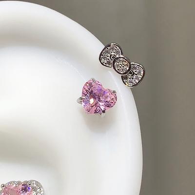 Cute Bowknot Love Heart Annular Ear Bone Nail Fashion Delicate Zircon Earring for Women Y2K Punk Jewelry