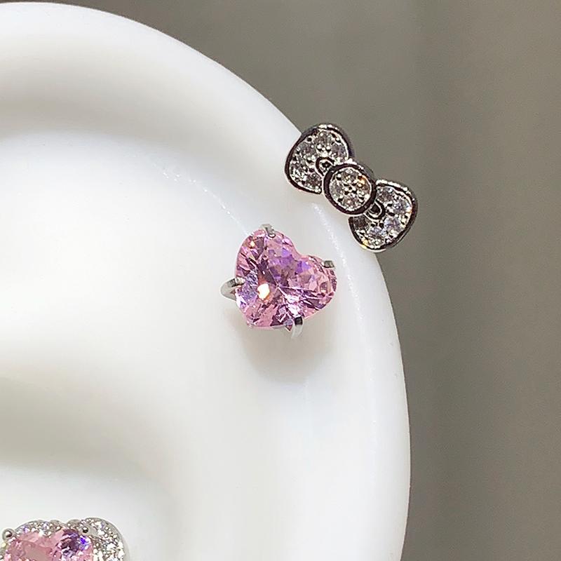 Søt Sløyfeknute Kjærlighet Hjerte 316L Rustfritt Stål Ringformet Øreben Spiker Mote Delikat Zirkon Øredobb for Kvinner Y2K Punk Smykker