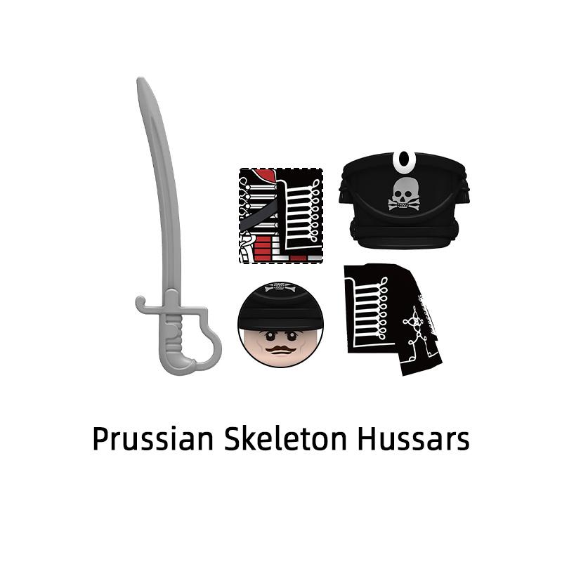The N021-N024 Prussian Silesian Chasseur Skeleton Hussars Guard Grenadier Landwehr Model Blocks MOC Bricks Set Gifts Toys