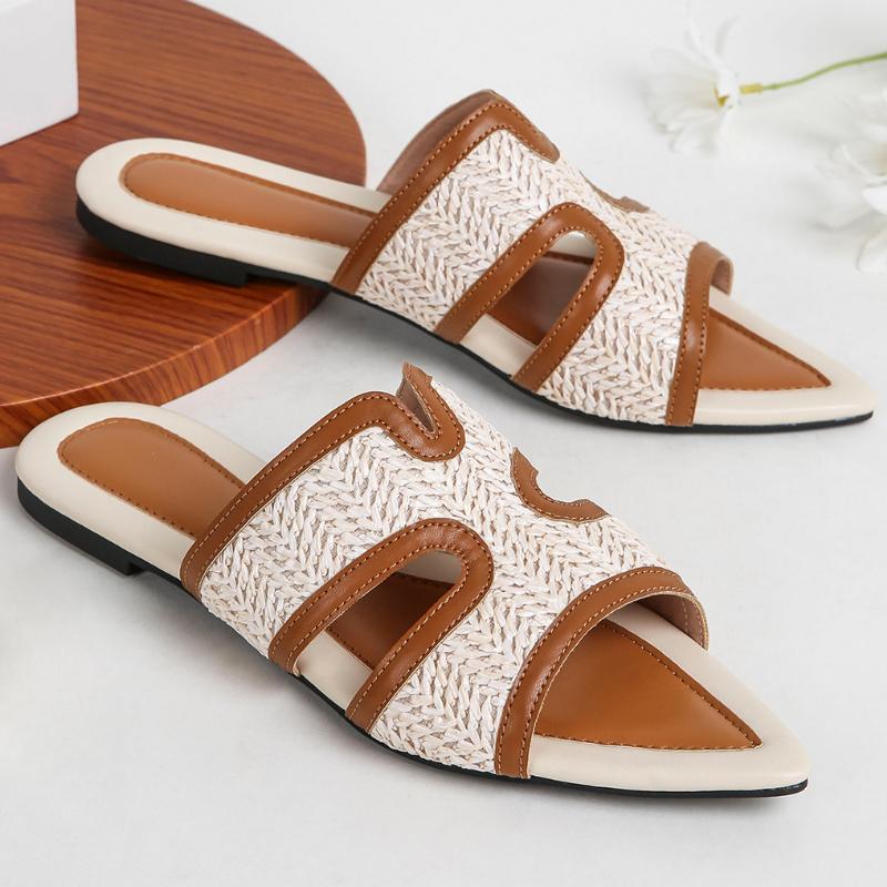 Fashion Fashion Pointed Toe Flat Sandals Women 36-43 Large Size Open-toe Women Sandals Summer Comfortable Non-slip Vacation Beach Shoes