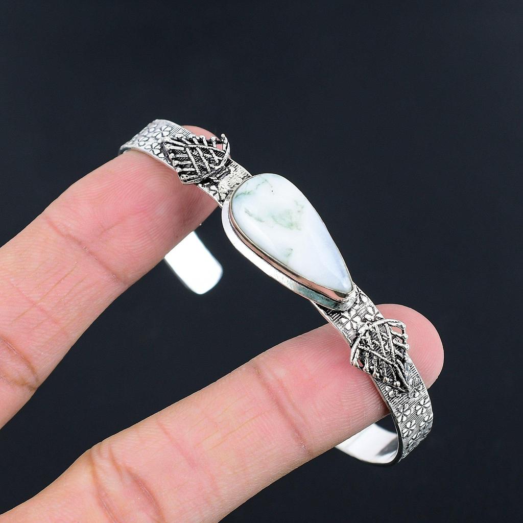 Halloween Deal Sterling Silver Tree Agate Stone Artisan Trendy Bangle Jewelry