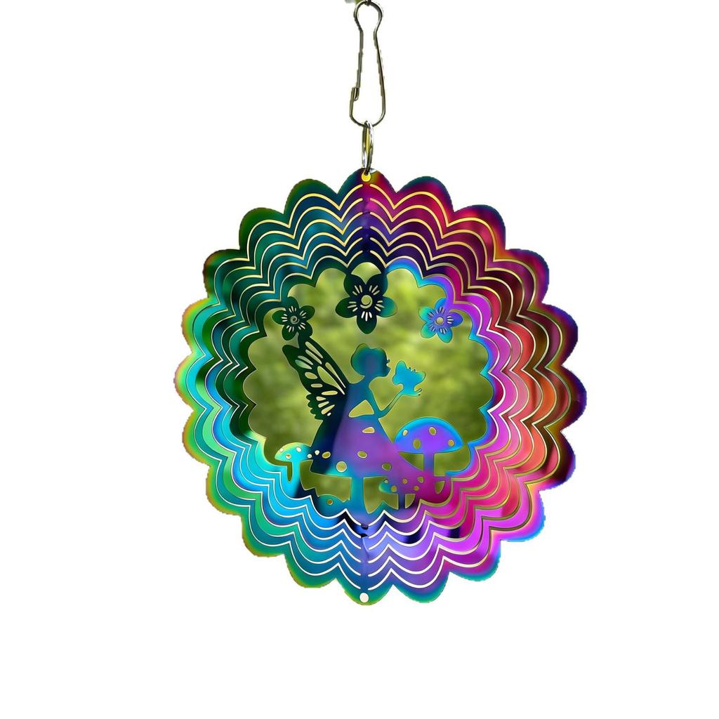 Colorful 3D Mandala Wind Chime: Rotating Stainless Steel Fairy Decoration for Indoor/Outdoor Use