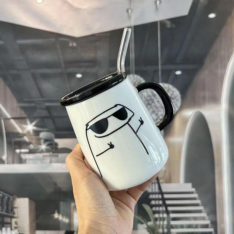 Simple Cartoon Ceramic Mugs Creative Personality Couple Mug Coffee Mug Men's Women's Milk Mugs Home Water Cup Drinkware