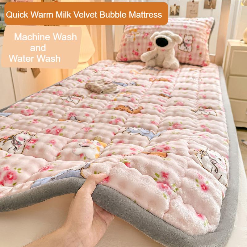 1pc Soft Milk Velvet Bubble Fleece Mattress Designed for Winte Ideal for Students&Seasonal Use Warm Plush Quilted Mattress Cover