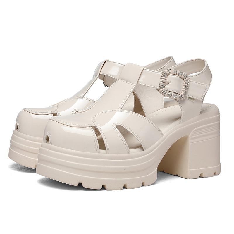 Roman hollow black sandals heightened thick-soled cm outer wear bag head single shoes foreign fashion casual explosive women's shoes