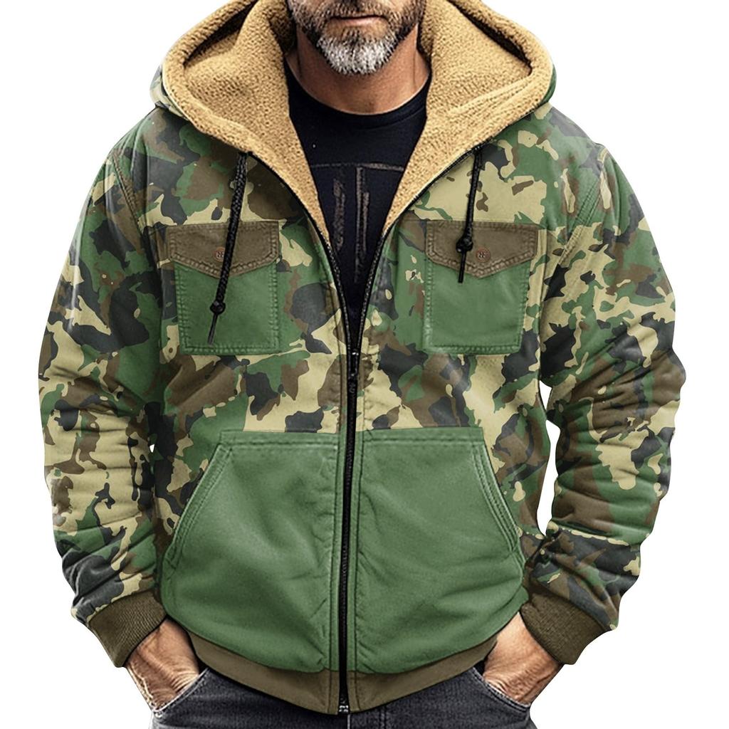 Herren Winterjacke mit Camouflage-Print Herren Casual Trend Reißverschluss Kapuzenjacke