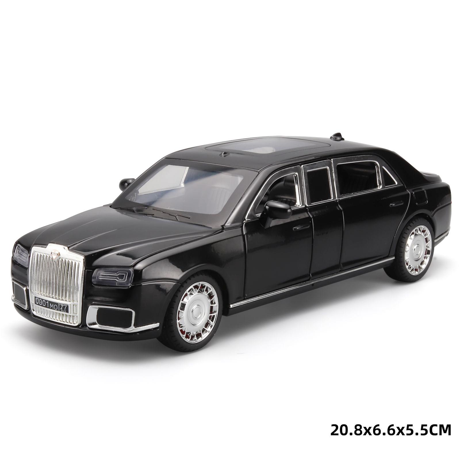 

1/24 Aurus Senat Автомодель-лімузин зі сплаву Luxy Металева лита Модель броньованого автомобіля Іграшка для дітей Подарунок зі звуком та світлом чорний