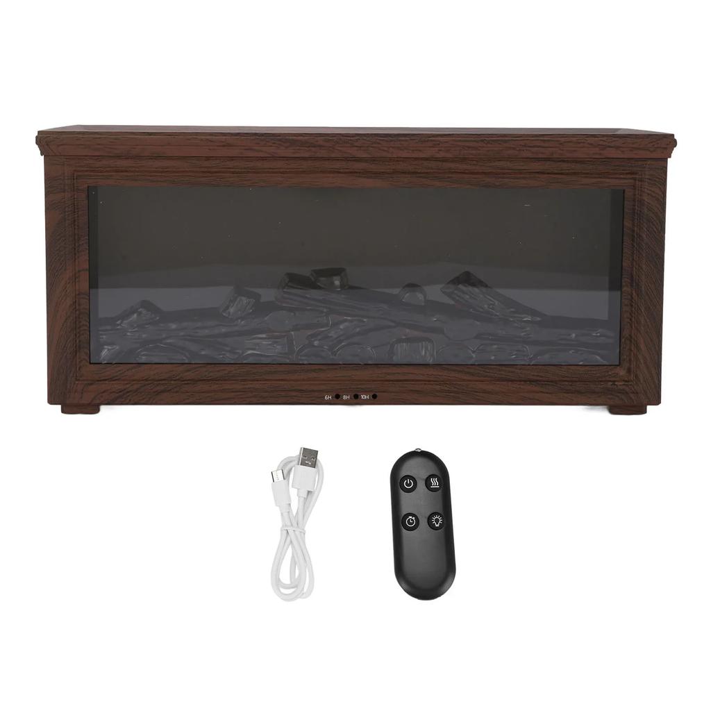 180ml Water Tank Wood Grain Fireplace Aromatherapy Diffuser Simulation Flame Humidifier Essential Oil Diffuser for Home Dark