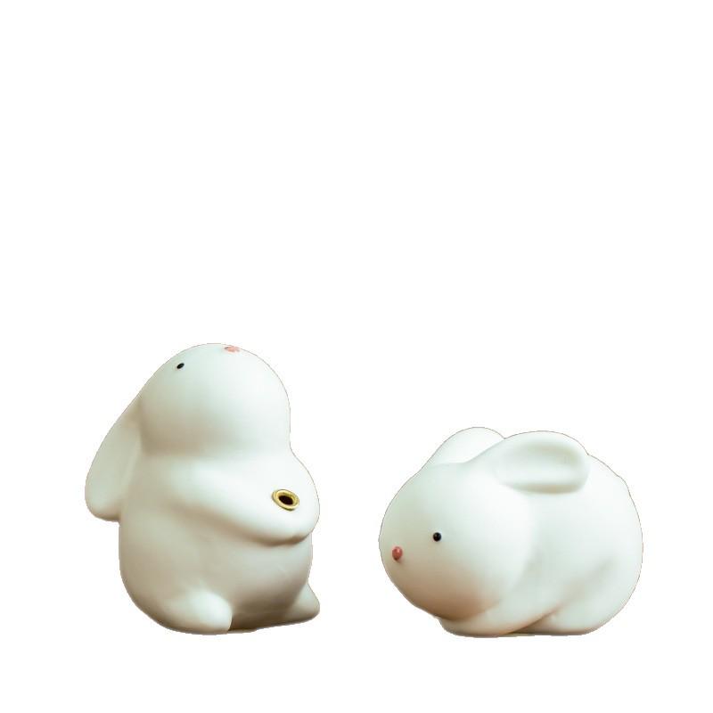 Jade Rabbit Ceramic Incense Burner - Cute Mini Tea Pet for Mid-Autumn Festival, Moon Rabbit Home Décor, Stick Incense Holder Base.