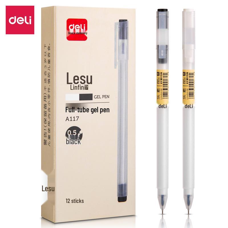 Deli Carbon Fiber Gel Pens: Retractable, Water-Based, Ideal for Students, Business Signatures, Meeting Notes, and Finance.