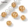 8/10mm 14K Gold Plated Brass Round Hollow Spacer Beads For Bracelet Necklace Making,Separator For Beads,Jewelry Making Material