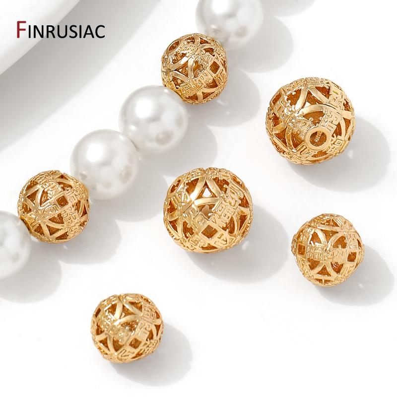 8/10mm 14K Gold Plated Brass Round Hollow Spacer Beads For Bracelet Necklace Making,Separator For Beads,Jewelry Making Material