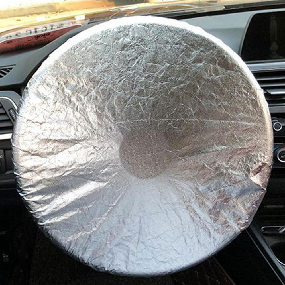 Car Steering Wheel Sun Shade Silver Coated Cloth Steering Wheel Sun Block Heat Protection Sunshade Auto Interior Accessories