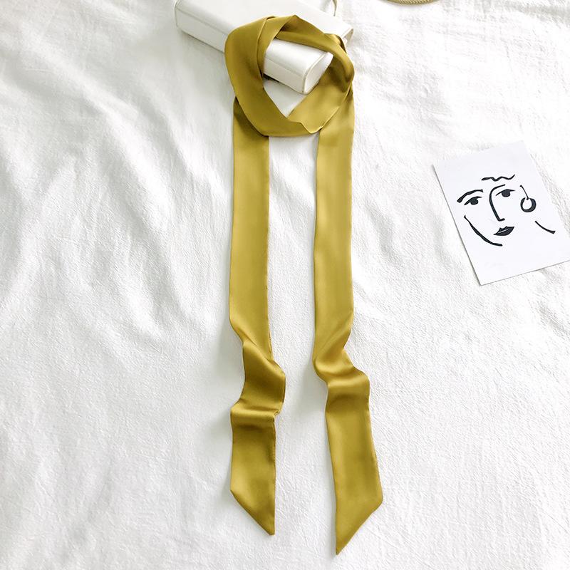 Women's Solid Silk Ribbon Scarf: Thin, Long, Narrow Neck Tie & Shirt Accessory