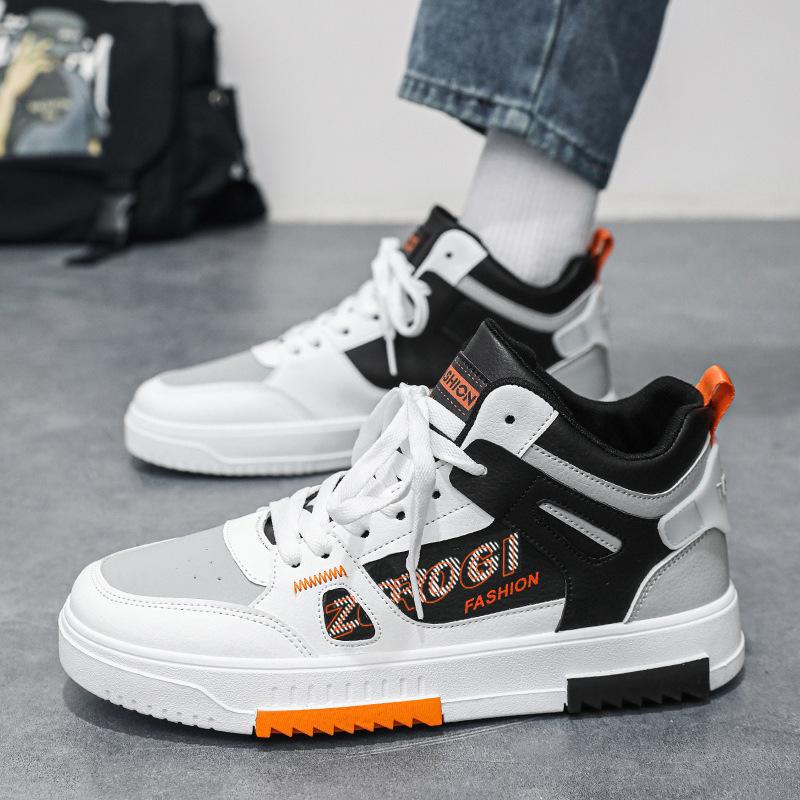 Spring Versatile Trend Sports Little White Shoes New Comfortable Middle School Student Men's High-top Casual Board Shoes