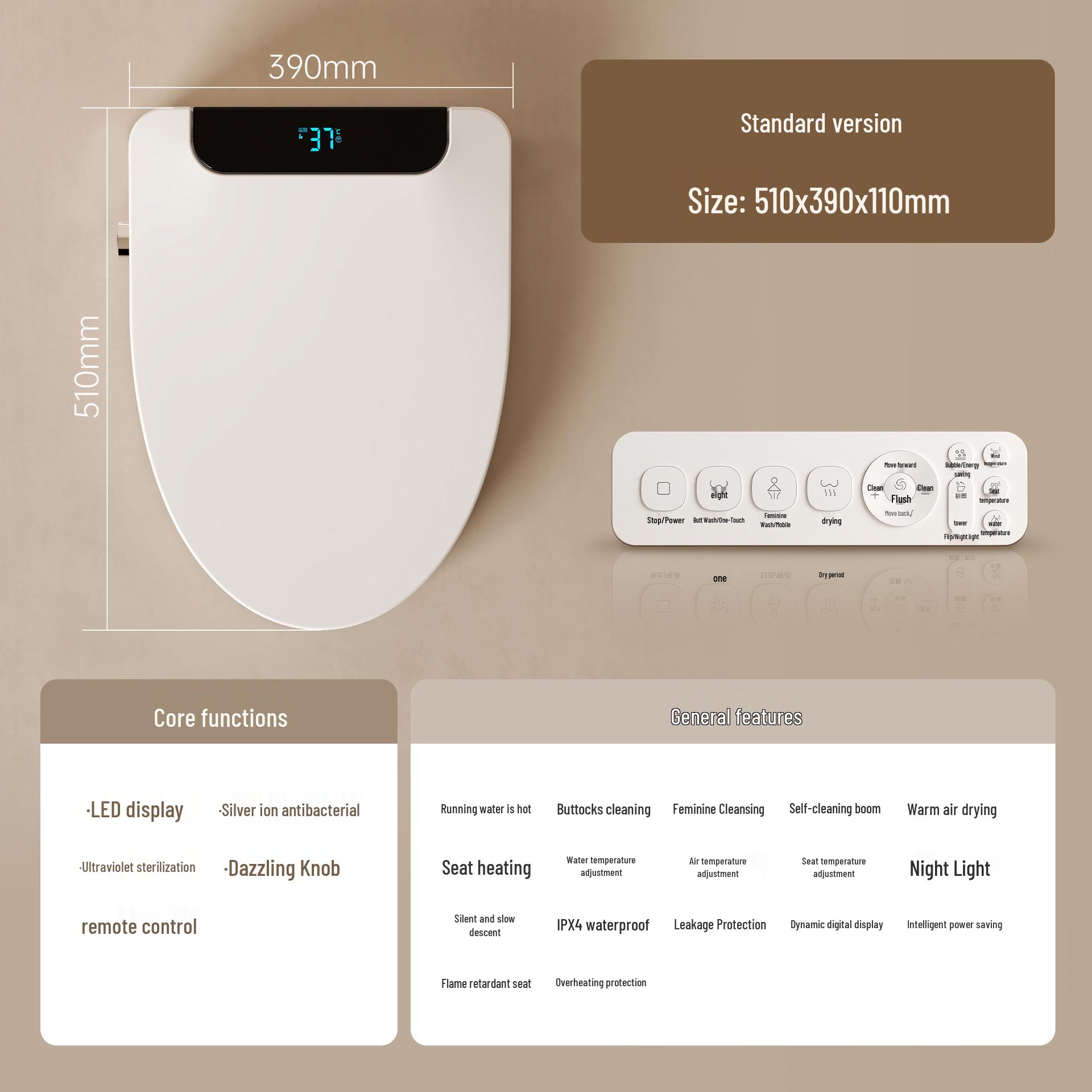 

Умная электрическая крышка для унитаза с функцией смыва, сушки, массажа и мгновенного нагрева