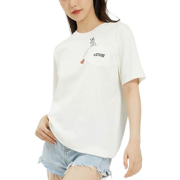 Vans Solid Color Fun Print Logo Round Neck Short Sleeve T-Shirt Women tops White VN0A7YHCFS8