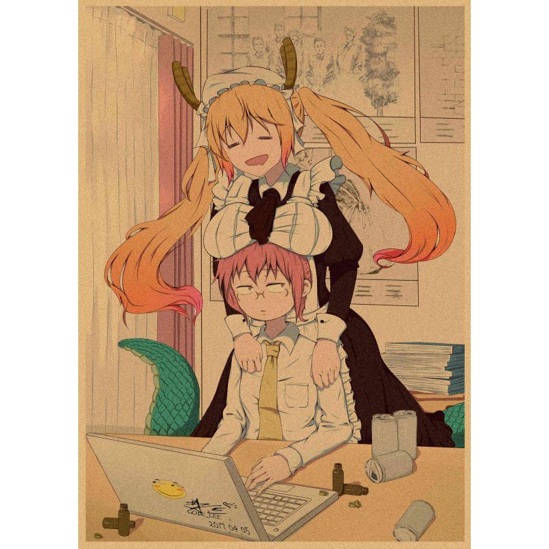 Free Shipping Anime Poster: Kobayashi-san Chi no Maid Dragon Retro Wall Art