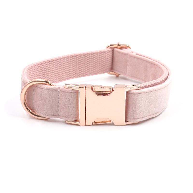Mihala Boss Rose Gold Pink Velvet Dog Collar with Custom Engraving Large