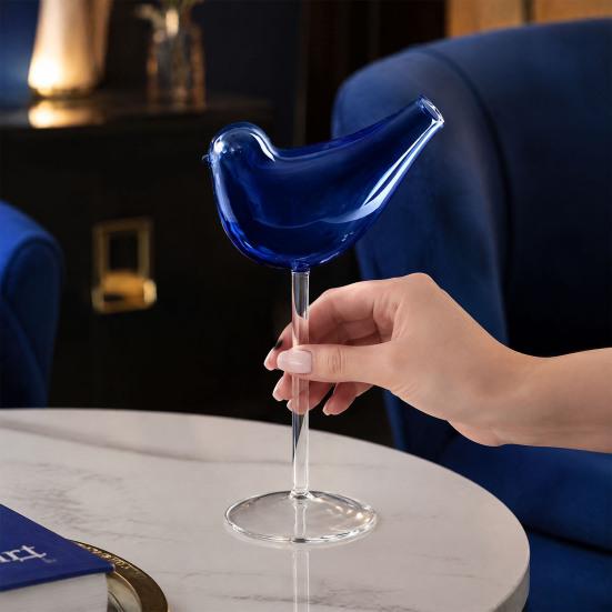 Handcrafted Champagne Flutes Bird Shape Cocktail Glass, Lead-Free Borosilicate Glass Martini Goblet Cup, Clear Tropical Themed Cups Elegant