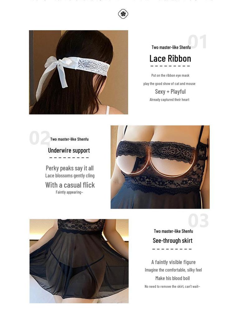 Plus Size Sexy See-Through Mesh Lingerie Underwire Camisole Pajama Set