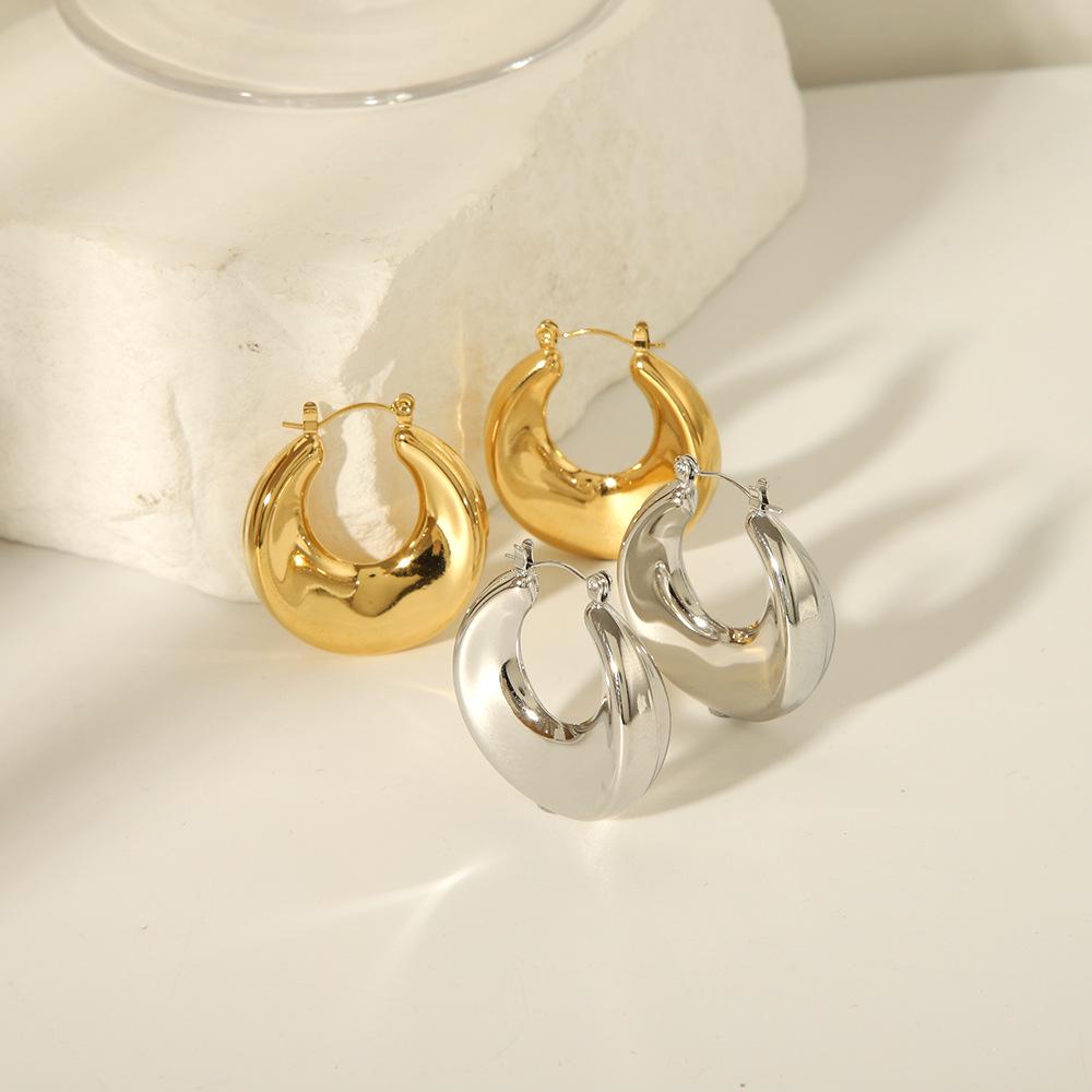 

Polished Geometric Titanium Steel Hollow Earrings for Women