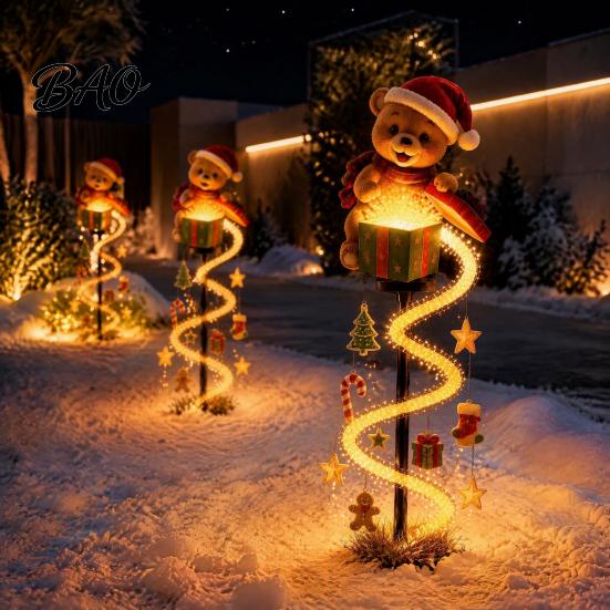 Decorative Light Stakes Solar Christmas Garden Stake Light, Cute Gingerbread House/Elf Boy/Bear Outdoor Waterproof Pathway Lighting for Yards
