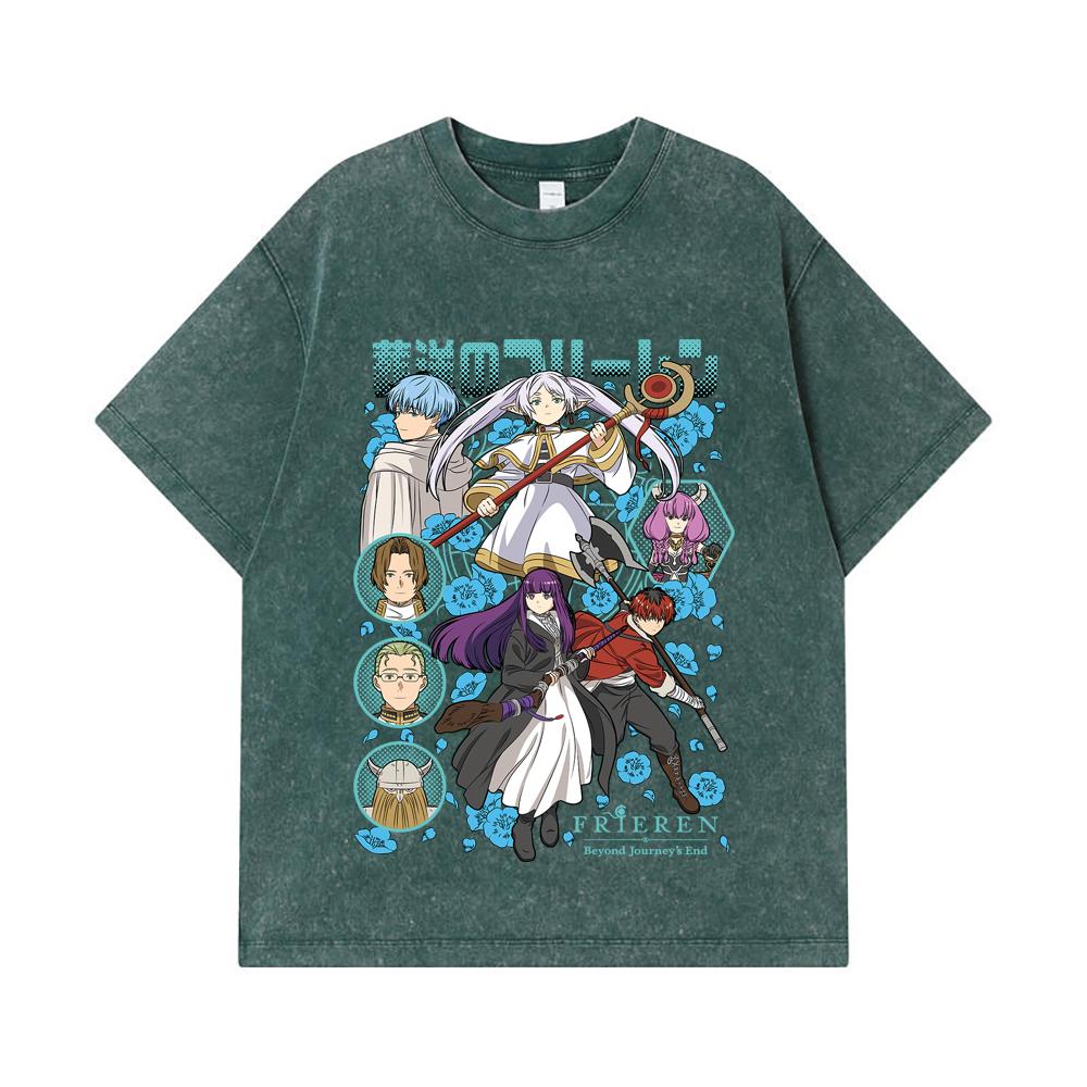 275 GSM Washed T-shirts 100% Cotton Frieren V1 Print Unisex Heavy Cotton T Shirt