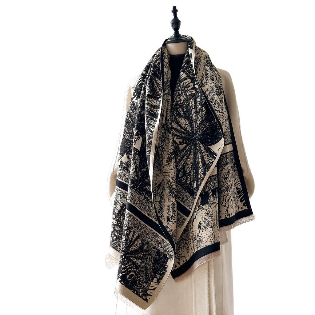 Retro Trees Autumn And Winter Warm Scarves Women'S Air-Conditioned Room Imitation Cashmere Big-Name Style Shawl Scarf Thickened Outer Cover