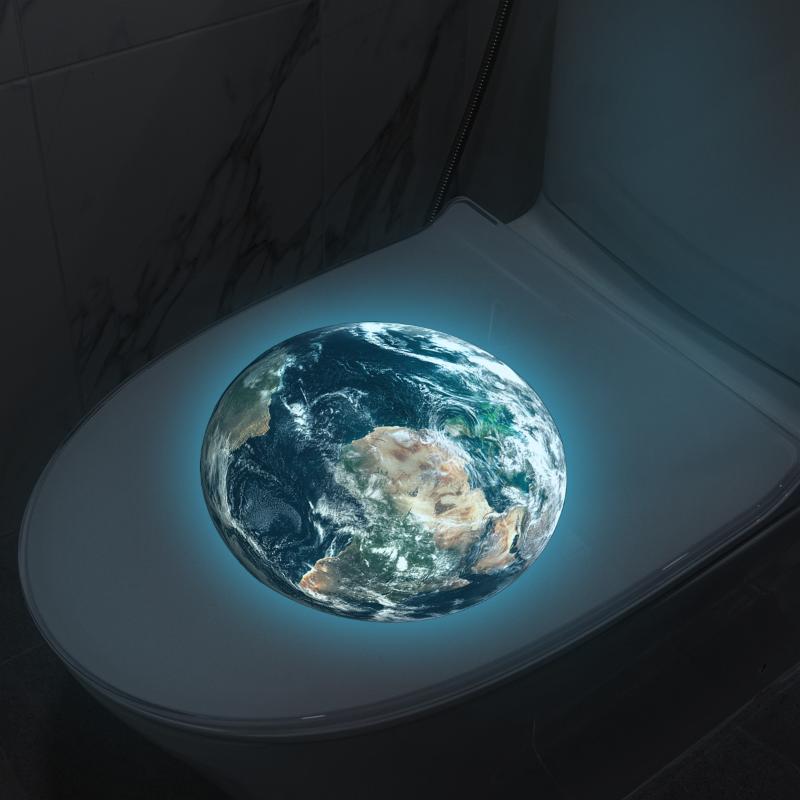 Funny Glow-In-The-Dark Earth Toilet Sticker Waterproof Bathroom Decor Removable Waterproof Bathroom Wall Vinyl Decal