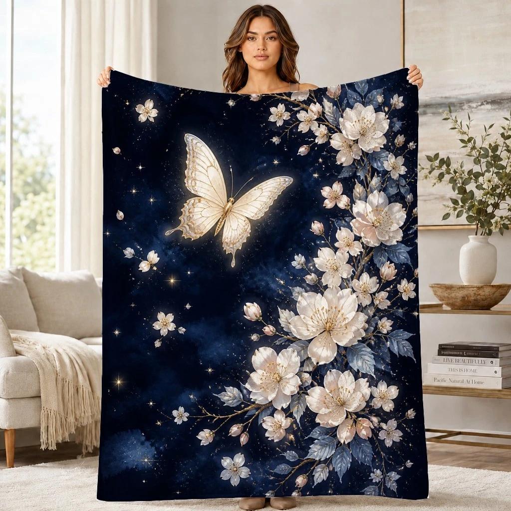 Cherry Blossom Butterfly Coral Fleece Blanket