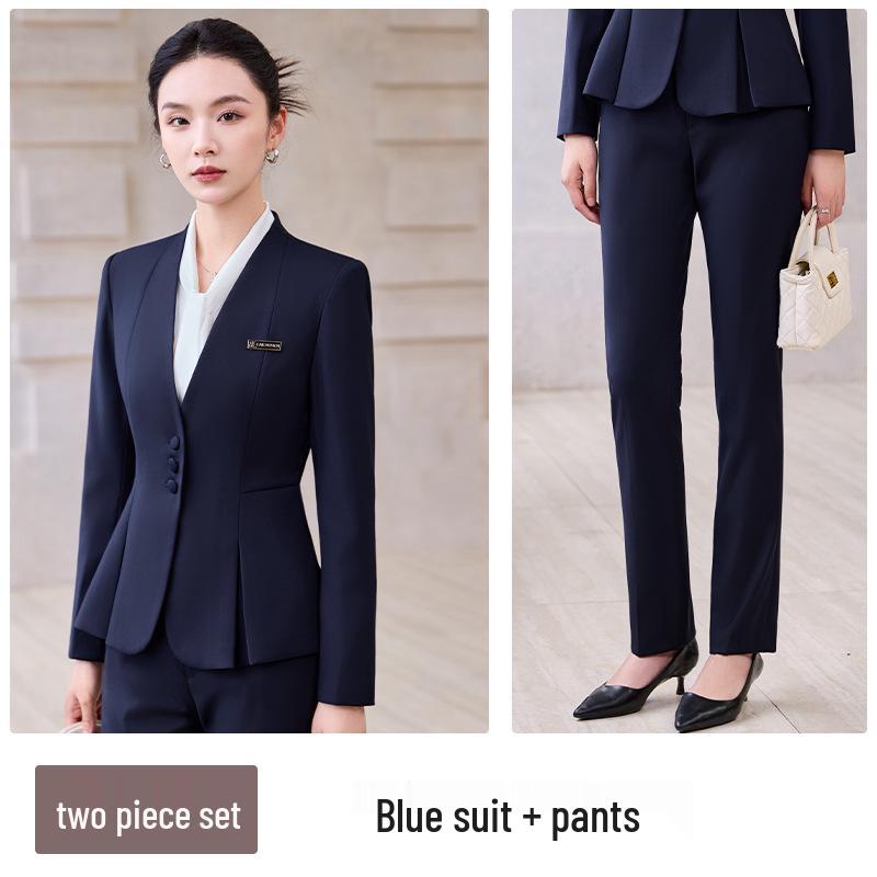 Elegant Collarless Women's Suit Set for Hotel Manager & Receptionist Spring/Autumn Workwear