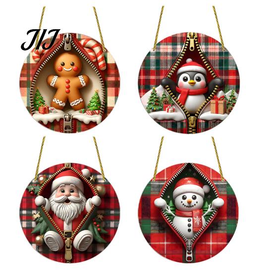 Christmas Tree Hanging Ornaments Double-sided Acrylic Ornaments, Xmas Cartoon Snowman/Penguin/Gingerbread Man/Santa Claus Double Sided Decorations