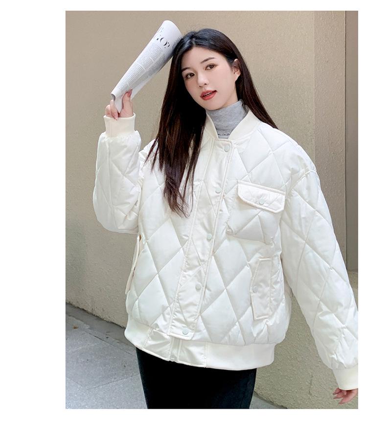 Maillard Argyle Women's Winter Baseball Jacket - Fashionable, Short, Loose, Thickened Cotton-Padded Coat