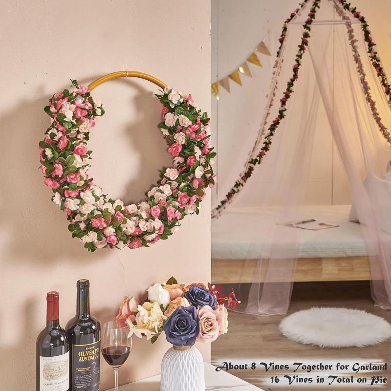 2 Pcs Garland, Artificial Rose Vine Flowers , Anniversary Wedding Birthday Christmas Wall Arch Decor  Wall Room Decor Aesthetic