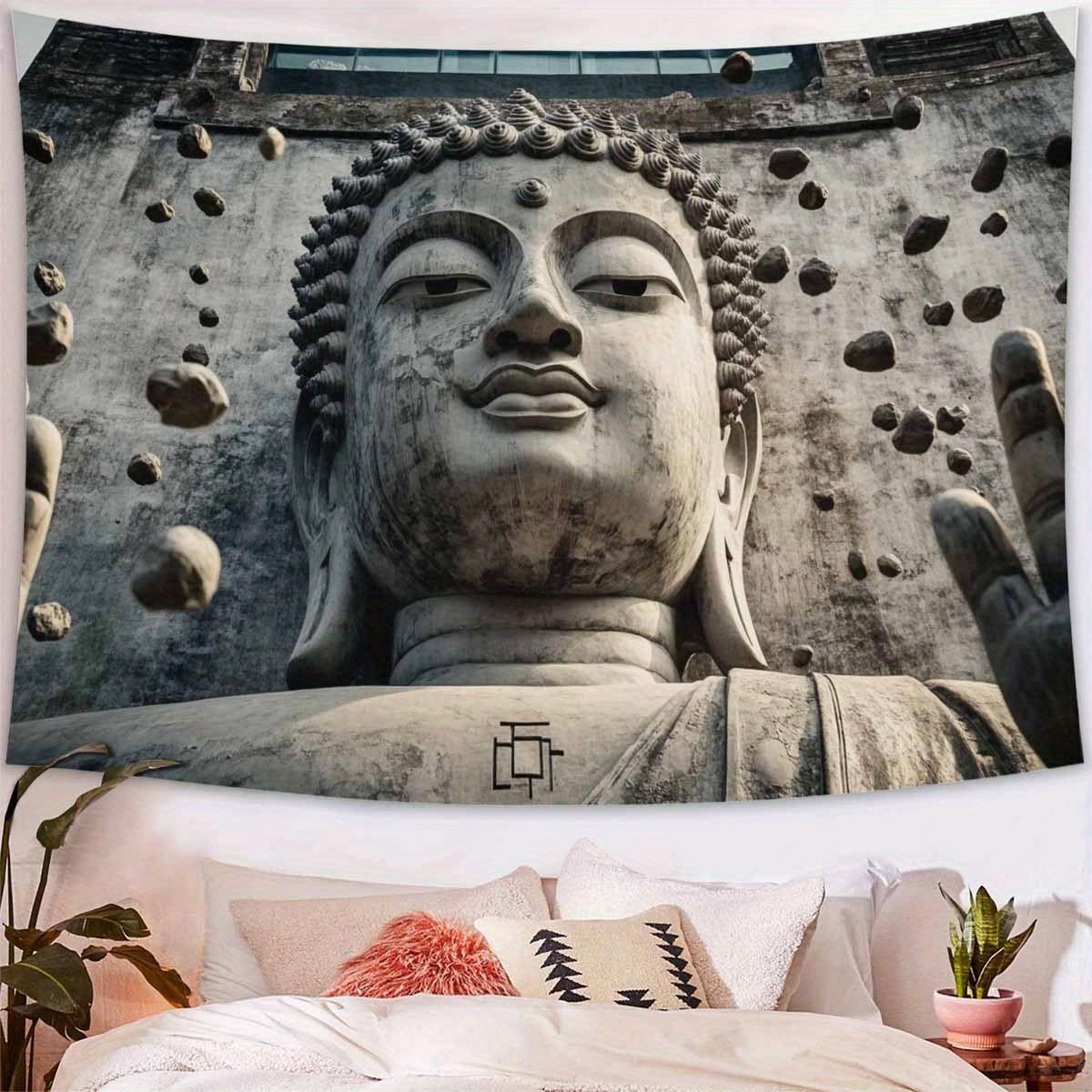 

Radical Buddha Figure Tapestry Elegant Peach Light Beige Fabric Wall Hanging Horizontal Serene Spiritual Decor for Bedroom 74x94cm(29x37in)