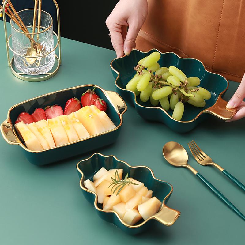 Nordic Light Luxury Plate Aufbewahrungsteller Home Creative Frühstücksteller Geschirr Golden Edge Doppelohrteller Küchenbedarf