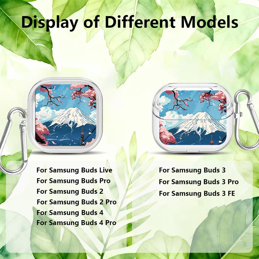 Hülle Für Samsung Galaxy Buds 2 Live 3Pro 4 Pro 4Pro 3 FE 2Pro Klare Kopfhörerhüllen Abdeckung Mit Haken Japanische Landschaft