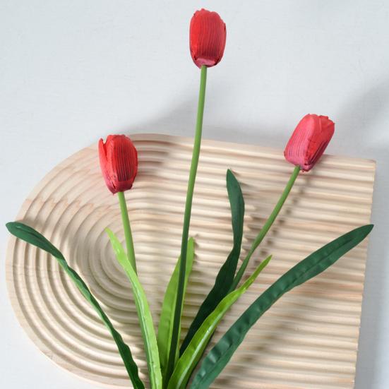 Artificial Flowers 3-Head Silk Tulip Bouquet with Bendable Iron Wire Stem Faux Floral Arrangement Wedding Decorations Photography Props