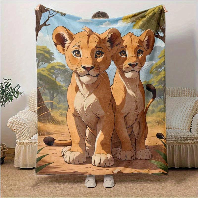 1pc, Soft and Cozy Lion Cubs Blanket - Perfect for All Seasons, Soft Flannel Throw Blanket - Versatile & Cozy for Bedroom, Living Room, Trav