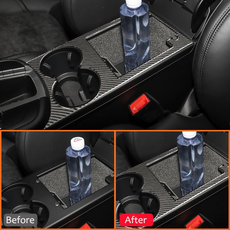 For Porsche Macan 2015-2018 Carbon Fiber Car Center Water Cup Holder Storage Box Panel Trim Frame Interior Decoration Sticker