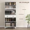 Freestanding Kitchen Storage Cabinet with Worktop, Glass Doors, White