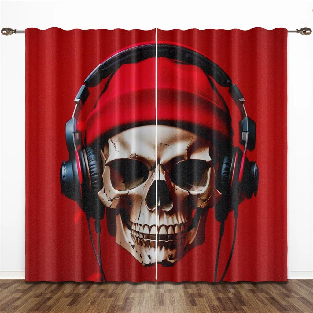 King Punk Couple Gothic Horror Female Skull Dead Rose Drapes Light Filtering Window Curtains for Living Room Bedroom 2 Pieces
