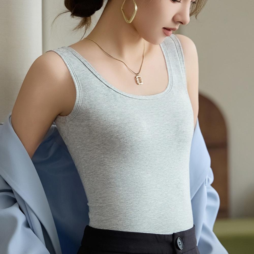 Wide Strap Camis Women Solid Color Round Neck Crop Tops Fashion Pure Cotton Tube Top Female Sleeveless Camisole