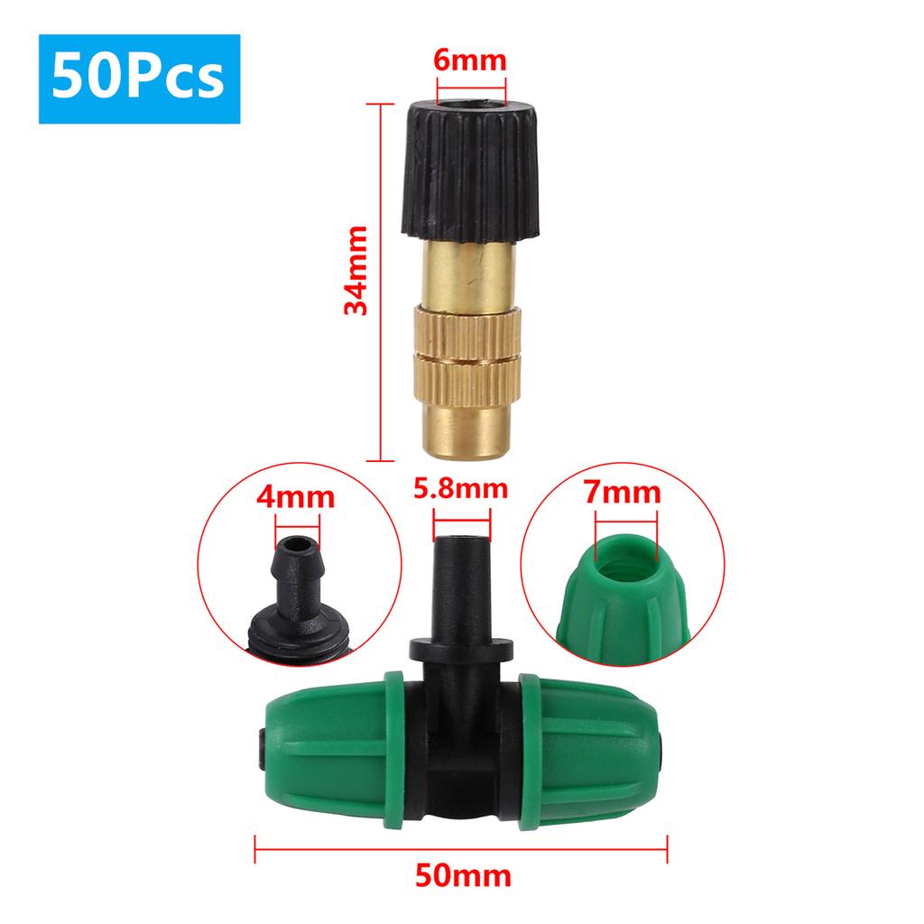 5/50Pcs 6mm Brass Mist Nozzle Kits 4/7mm 8/11mm Hose Garden Lawn Micro Irrigation Atomaiztion Cooling Dust Removal Sprayer Heads