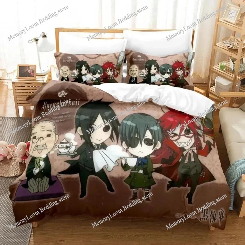 Black Butler Sebastian Cute Bedding Set Cartoon Anime Adult Kid Bedroom Soft Duvet Cover 3D Print Vibrant Kawaii Anime Cozy Set