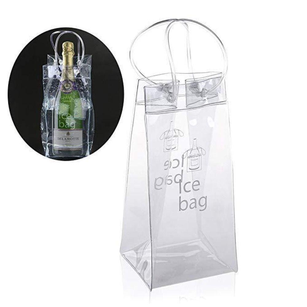 Portable PVC Ice Bag Transparent Foldable Wine Bottle Freezer Bag Leakproof Chiller Drink Bottle Cooler Outdoor Camping