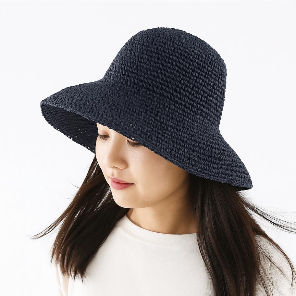 Korean Style Beach Sun Hat Solid Color Summer Bucket Hat Fashion Crochet Straw Hat  Fishing