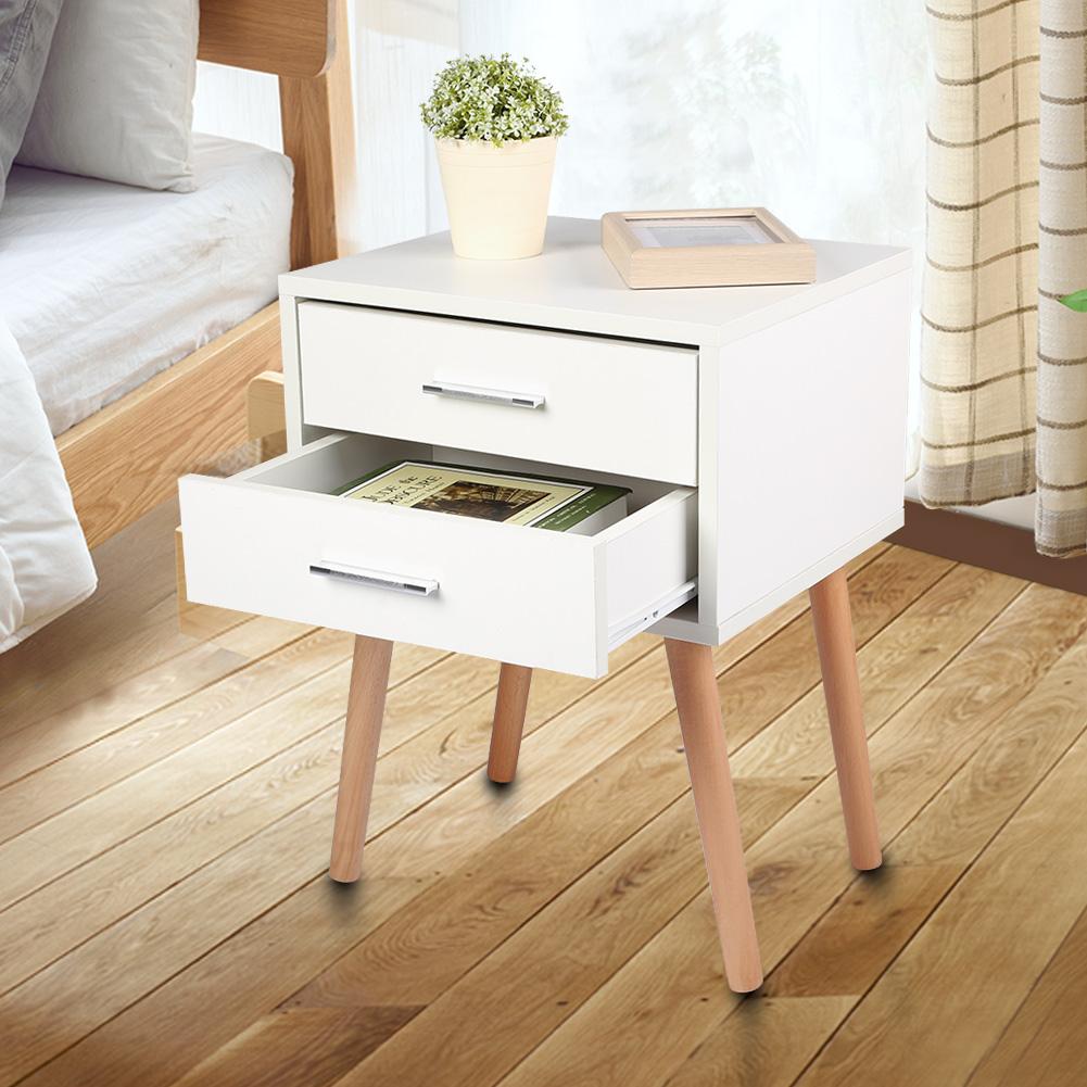 Stable Bedside Table with Two Drawers Floor Cabinet Bedroom Nightstand Storage Organizer